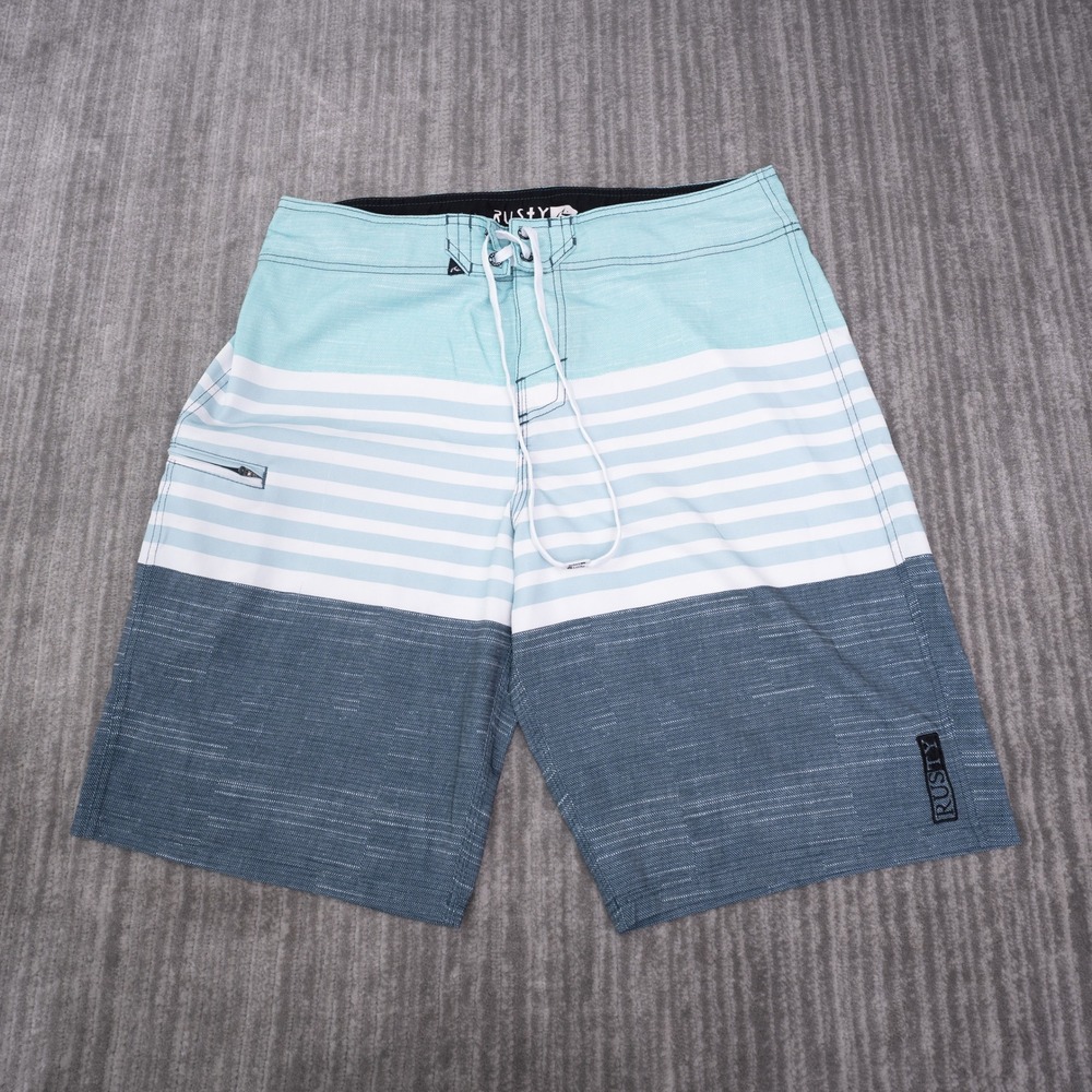 Rusty Board Shorts Mens 34 Blue Striped Excellent Colorblock Swim Trunks